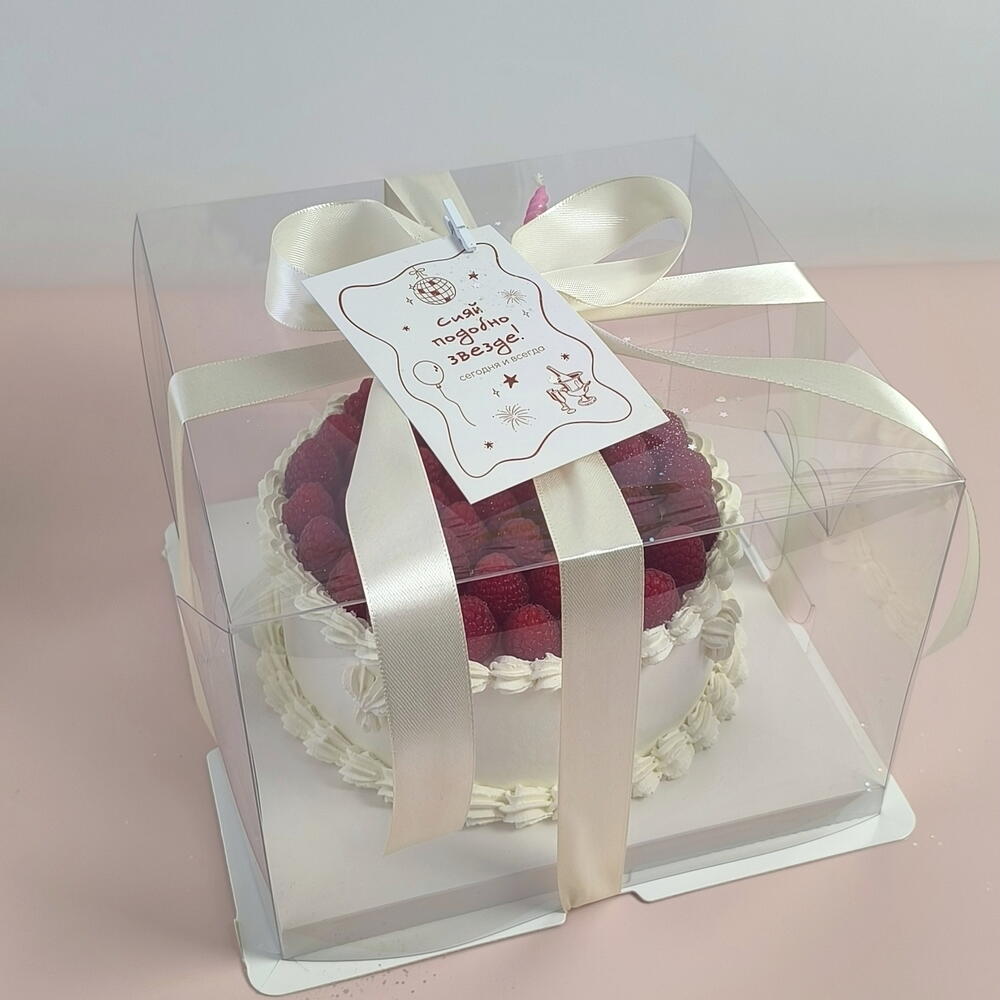 Бенто макси (900гр) с рюшами и свежей малиной / торт в стиле итальянского пирога / торт на день рождения