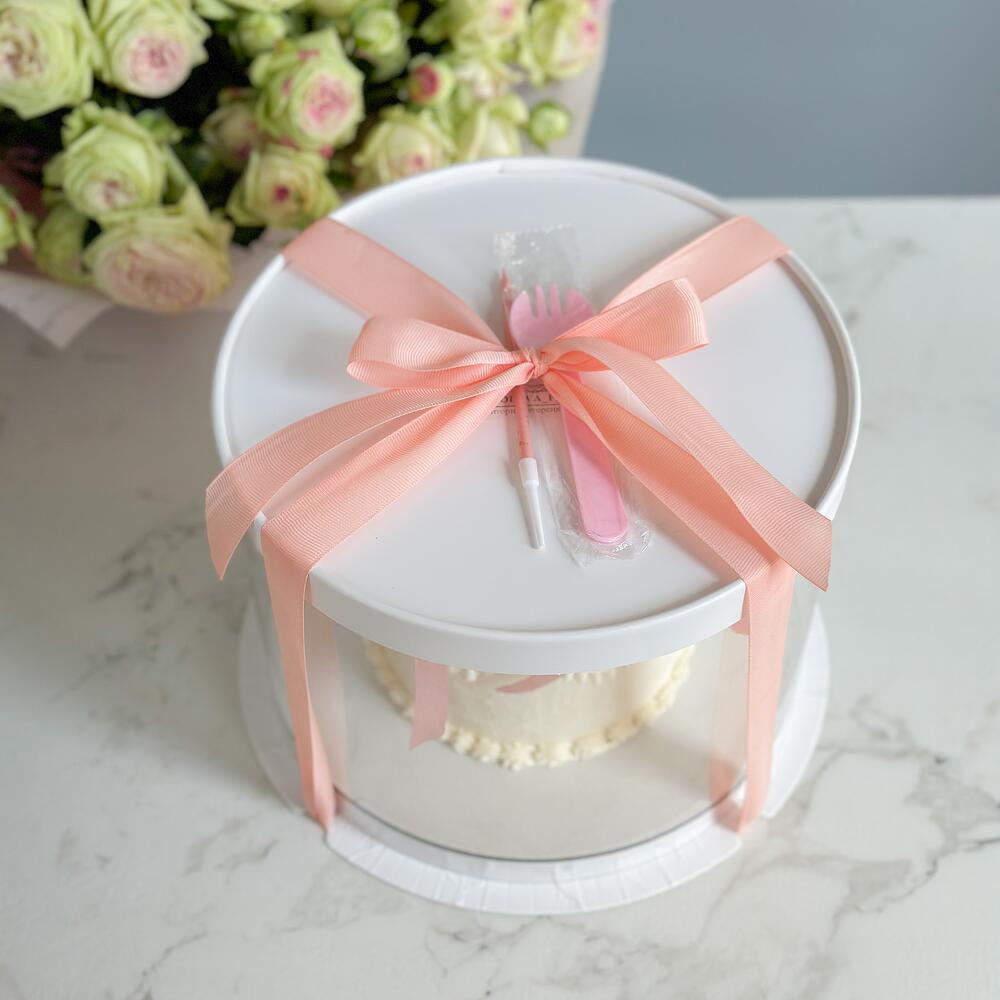 Бенто Макси на 1 кг на день рождения Ламбет с розовыми бантиками Happy Birthday