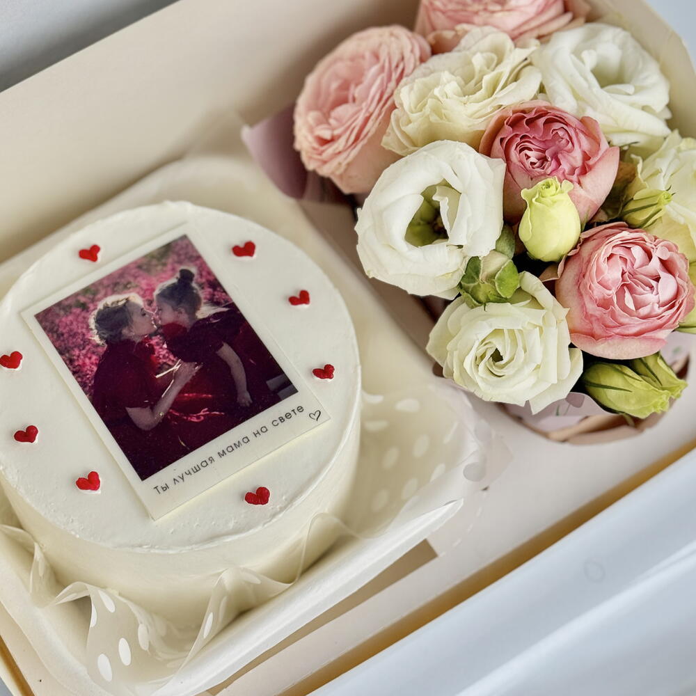 Бенто набор с фото и цветами любимой маме