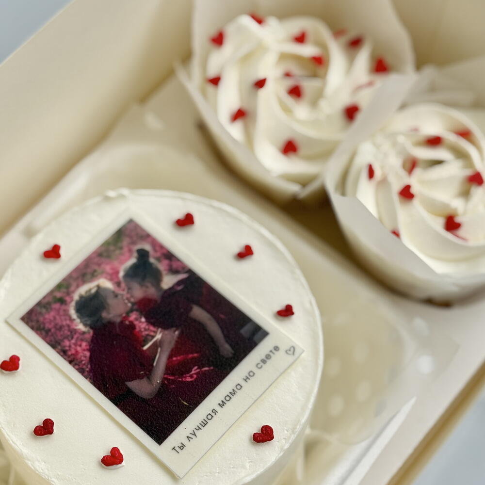 Бенто набор с фотографией и капкейками маме