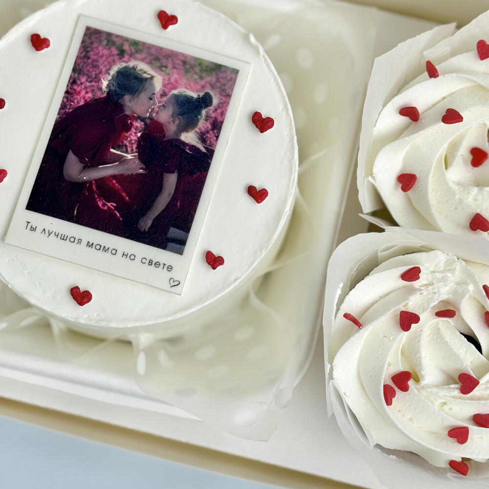 Бенто набор с фотографией и капкейками маме