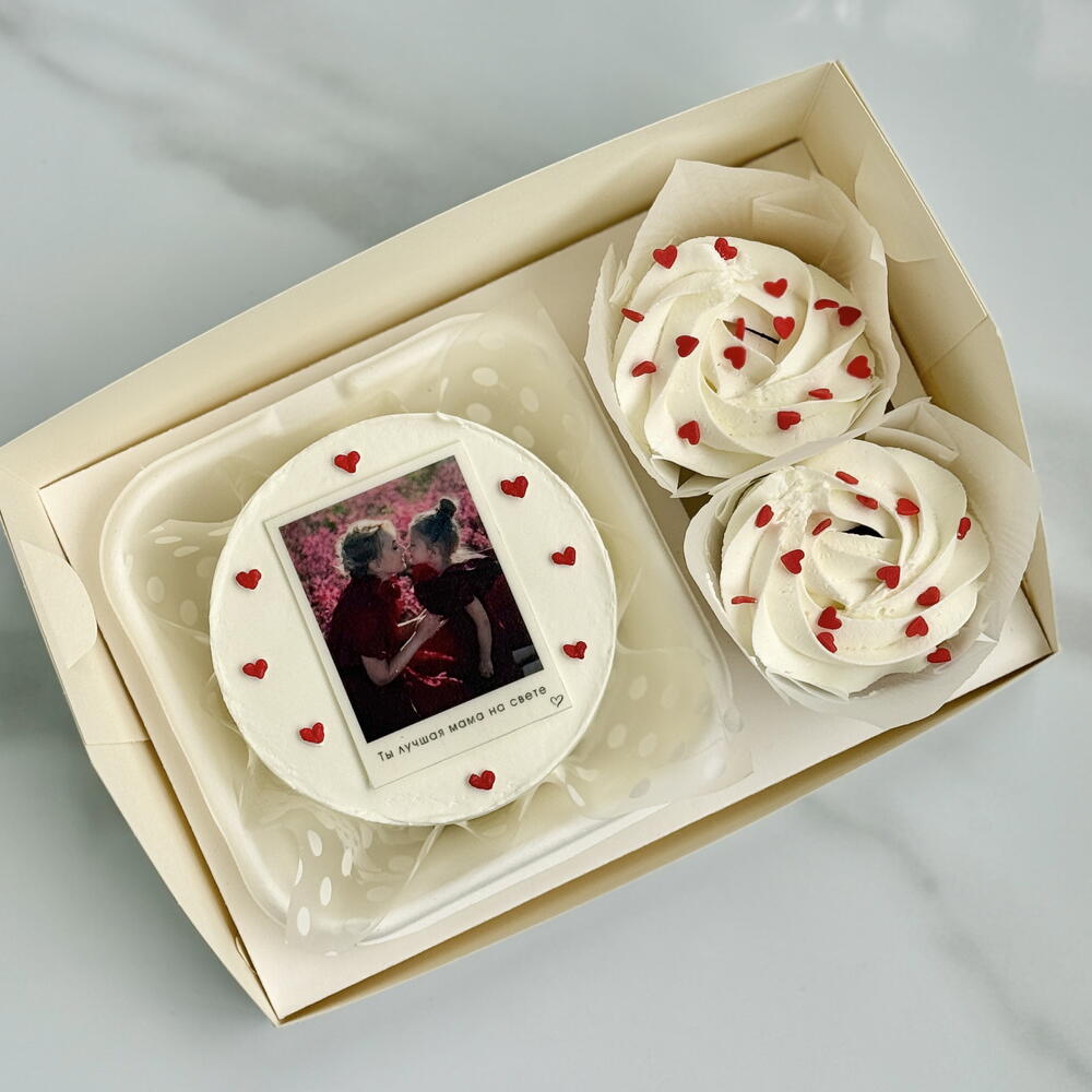 Бенто набор с фотографией и капкейками маме