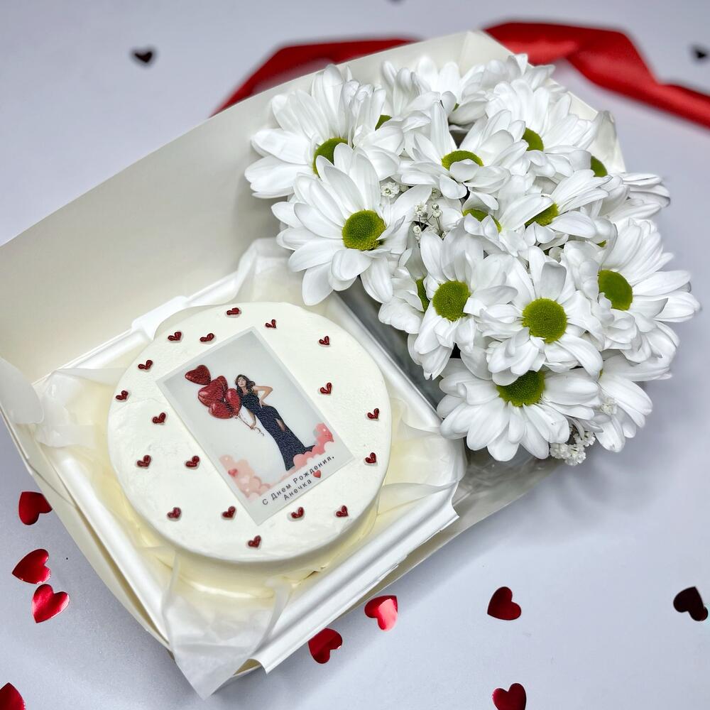 Бенто с хризантемами и гипсофилой. На день рождения/подруге/сестре/маме