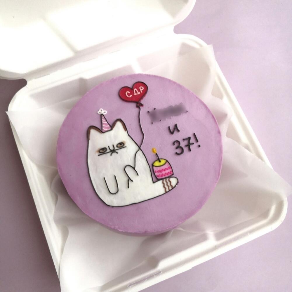 Бенто торт 14см - на день рождения, недовольный кот ( дату укажите в чате или комментариях )