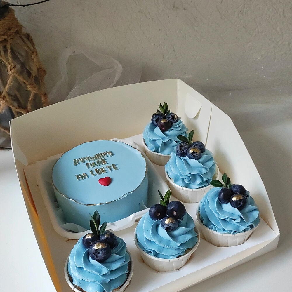 Бенто торт +5 капкейков "самому лучшему папе" на день рождения / день отца