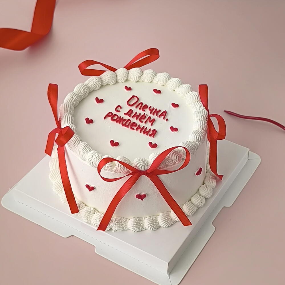 Бенто торт (650 гр) в стиле Ламбет , трендовый торт с рюшами, торт девушке на день рождения, торт с бантиками