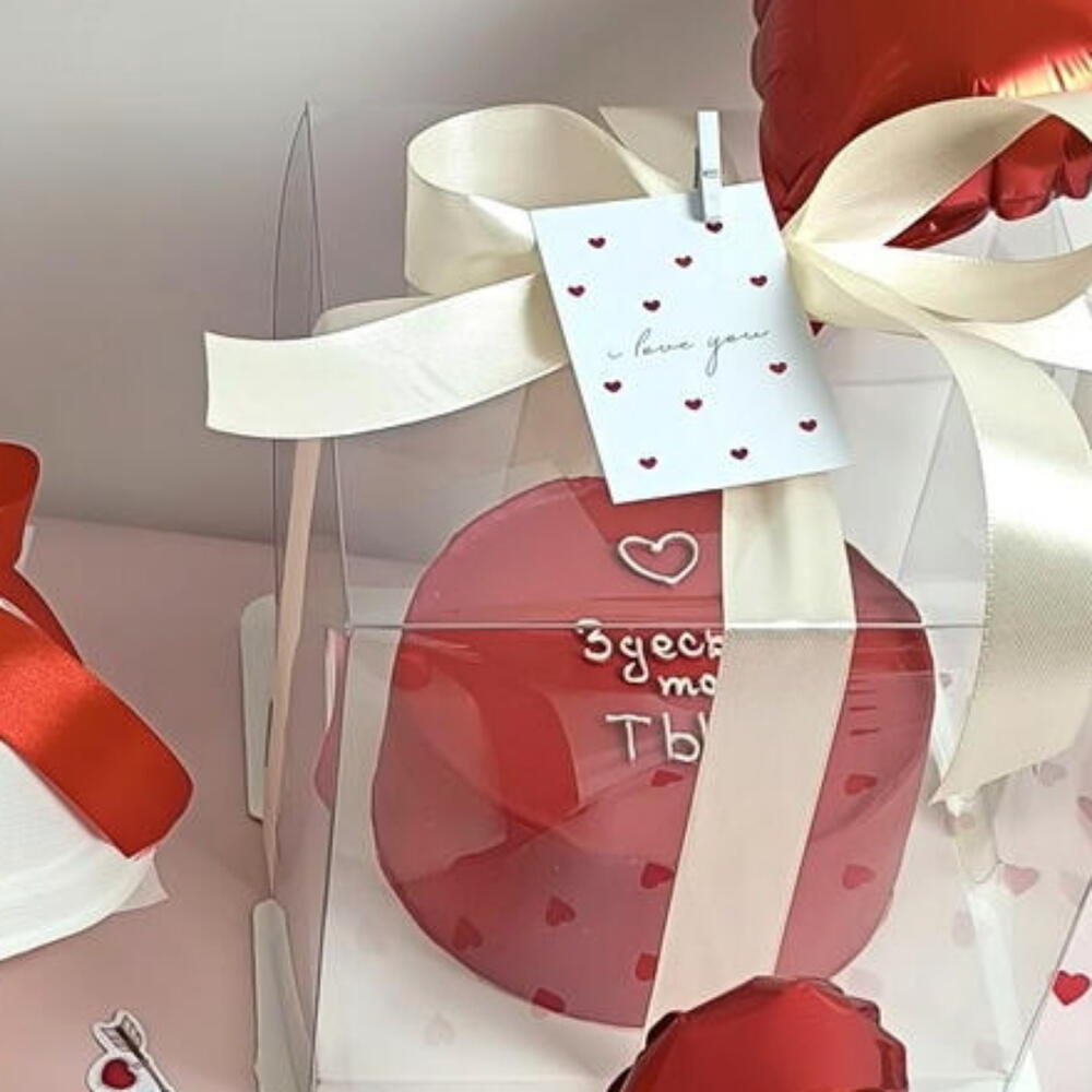 Бенто торт (650гр) на 14 февраля / бенто торт "Здесь только ты ️" / торт для любимой на 14 февраля/ красный торт
