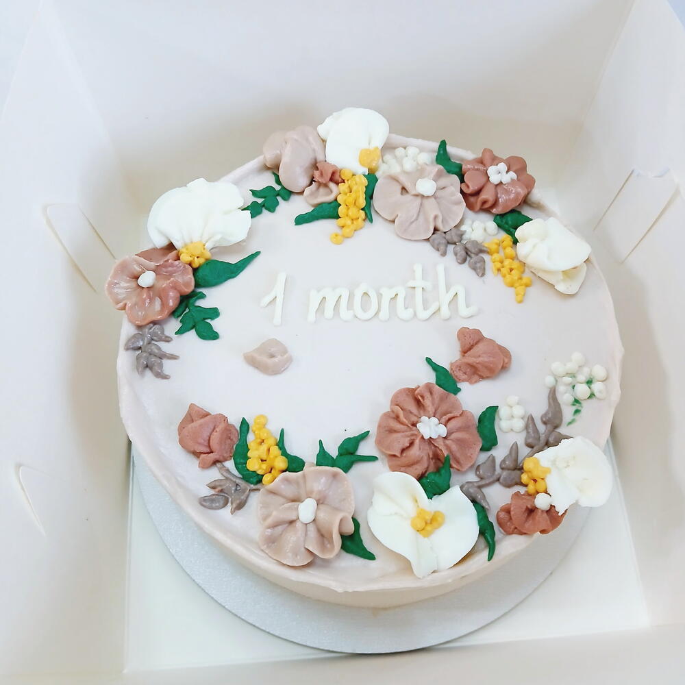 Бенто торт большой, детский, с цветами, 1 месяц
