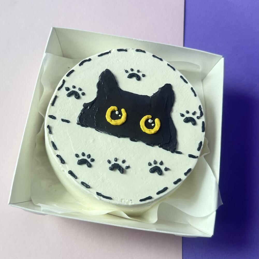 Бенто торт «Черный кот» ванильный с клубникой