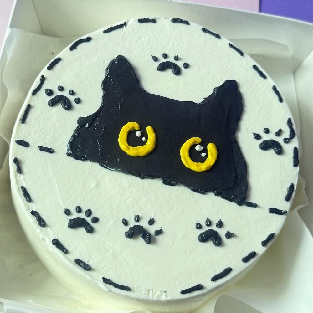 Бенто торт «Черный кот» ванильный с клубникой