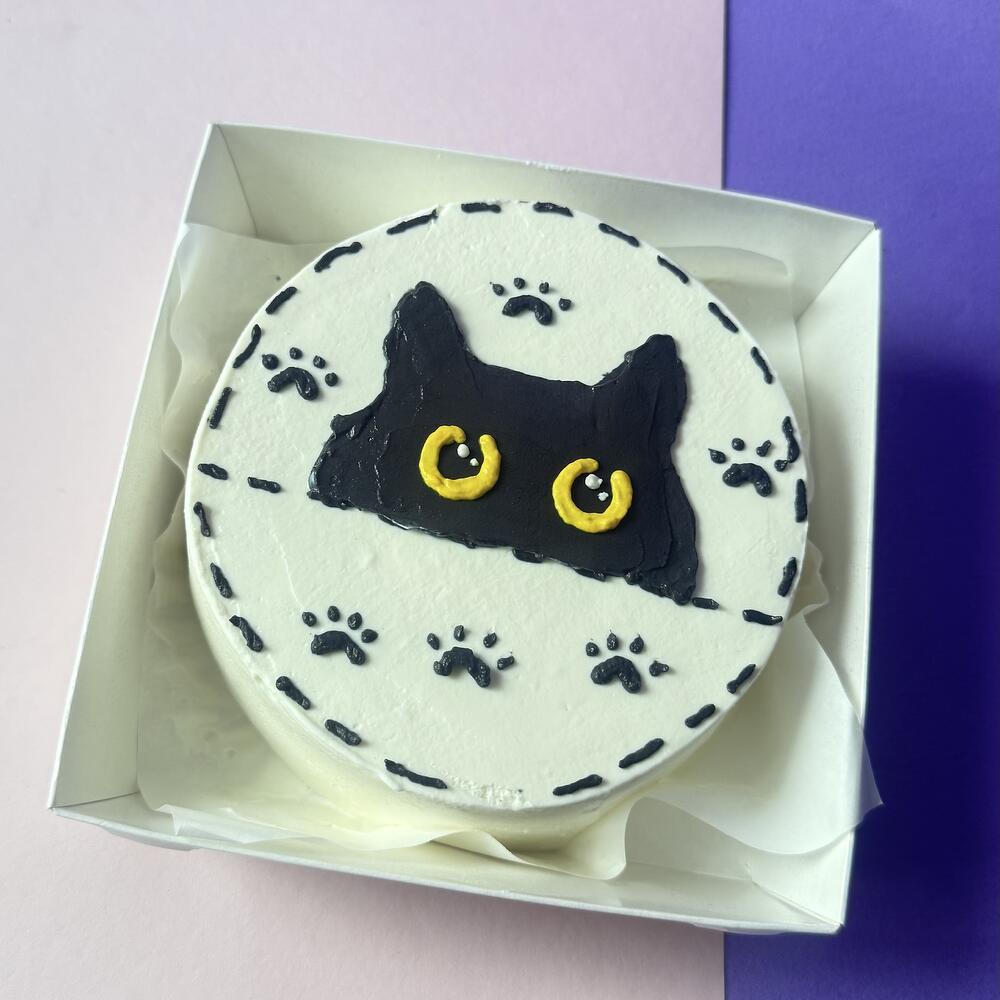 Бенто торт «Черный кот» ванильный с клубникой