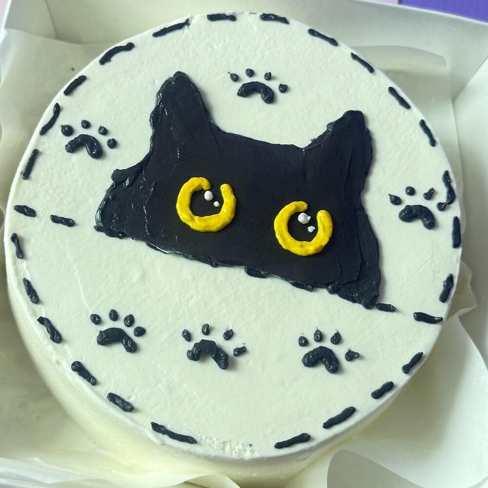 Бенто торт «Черный кот» ванильный с клубникой