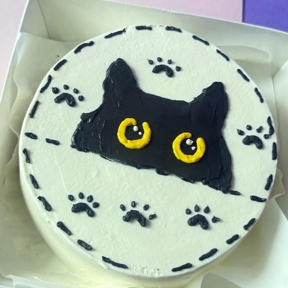 Бенто торт «Черный кот» ванильный с клубникой