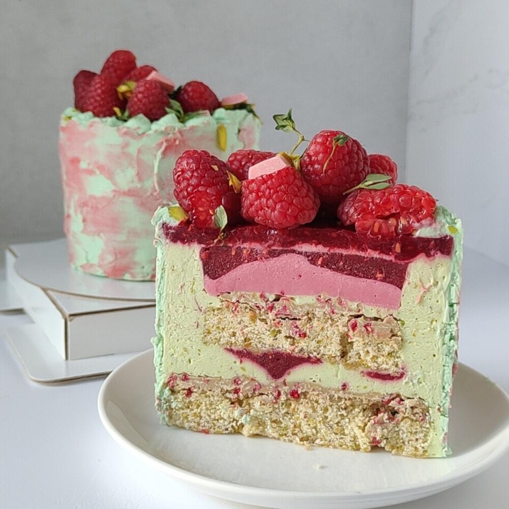 Бенто-торт Чизкейк Малина-Фисташка с ЖЕЛЕЙНОЙ ягодой