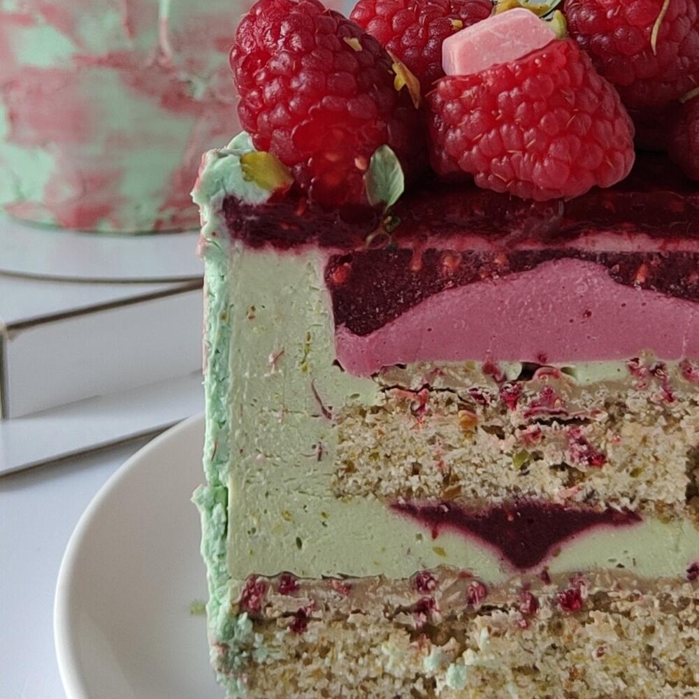 Бенто-торт Чизкейк Малина-Фисташка с ЖЕЛЕЙНОЙ ягодой