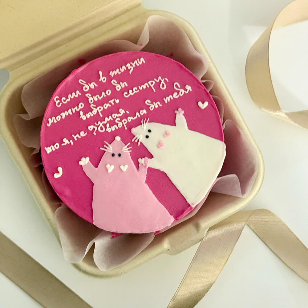 Бенто торт для сестры/подруги с крысами розовый