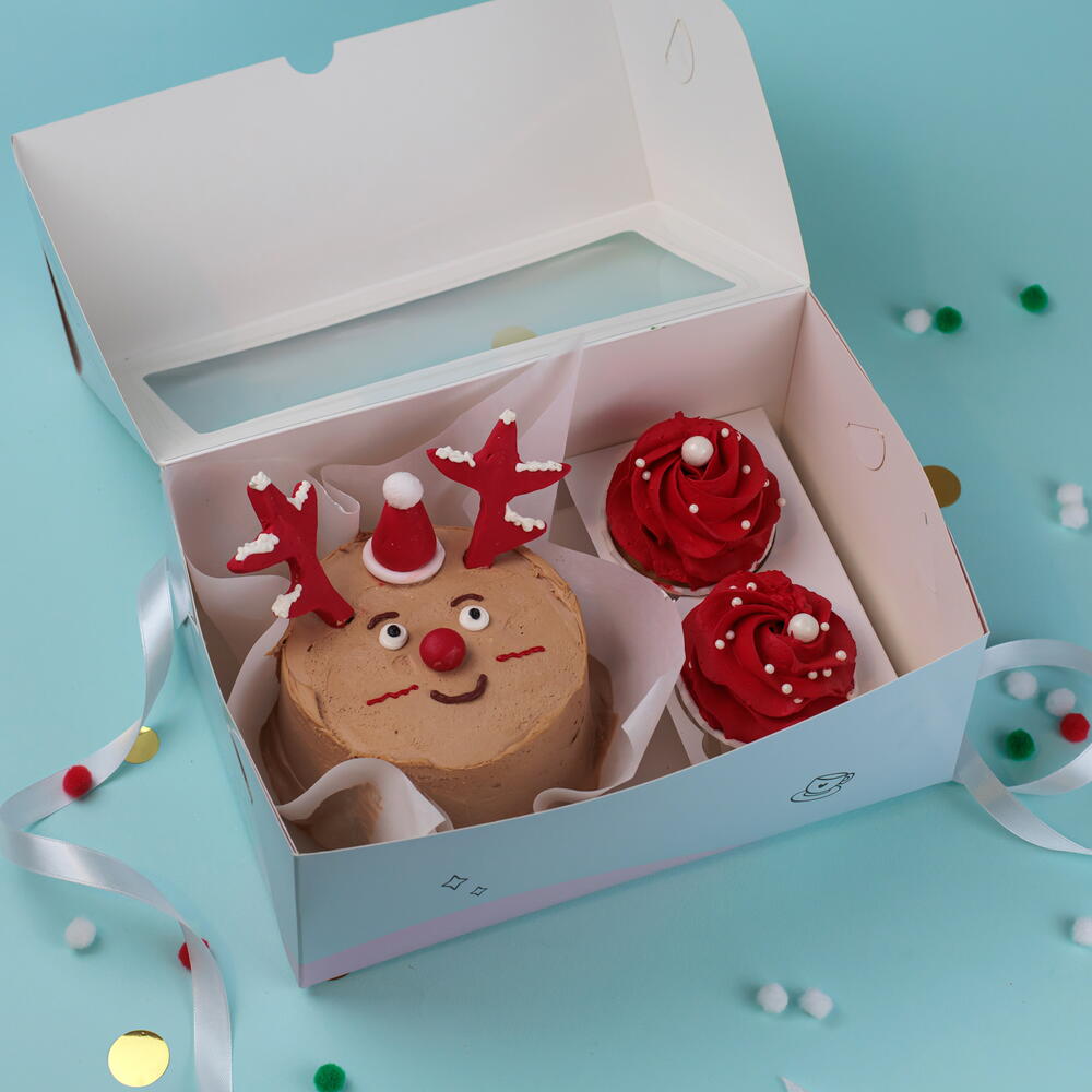 Бенто-торт и 2 капкейка Новогодний олень 550 г