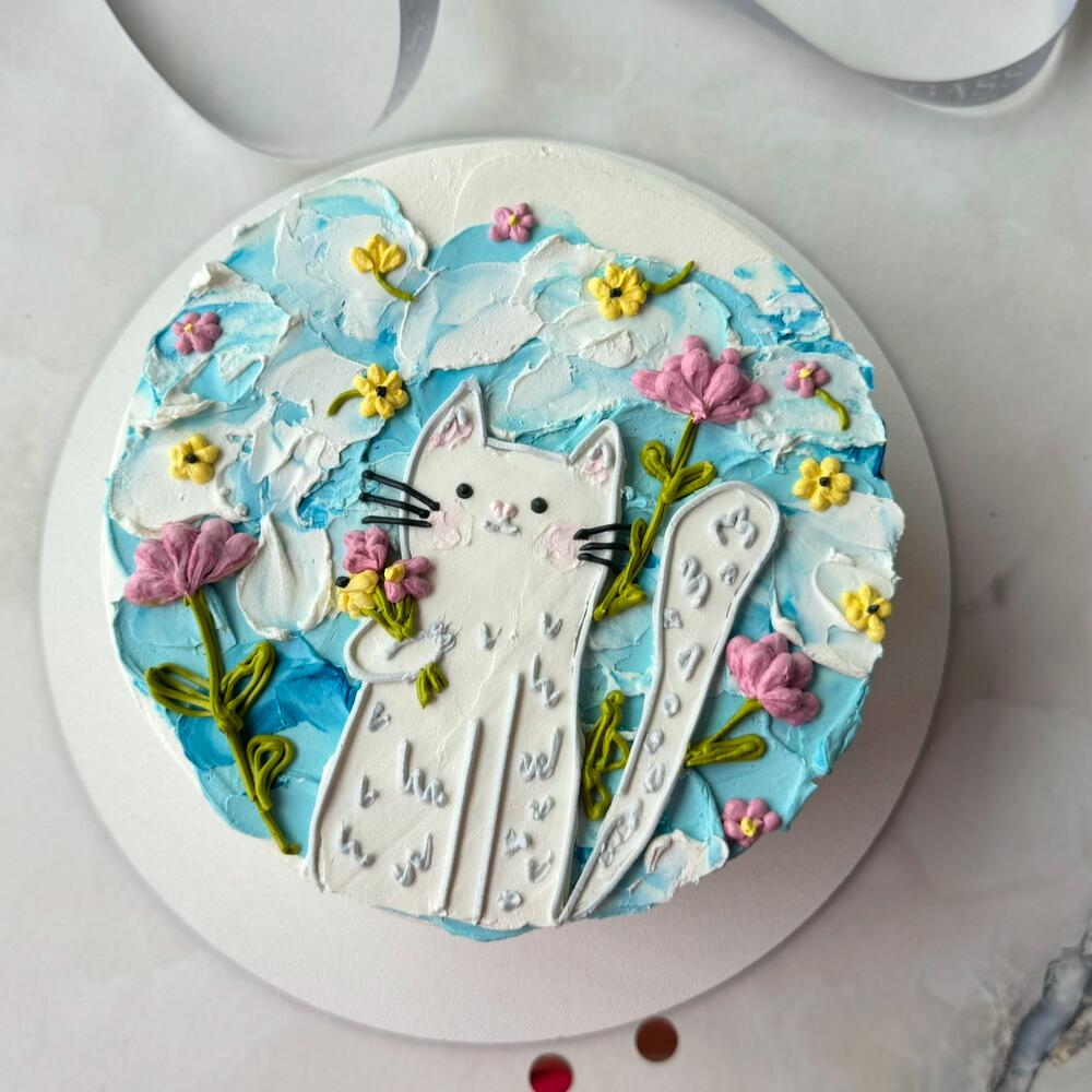 Бенто-торт «Кот в ромашках»