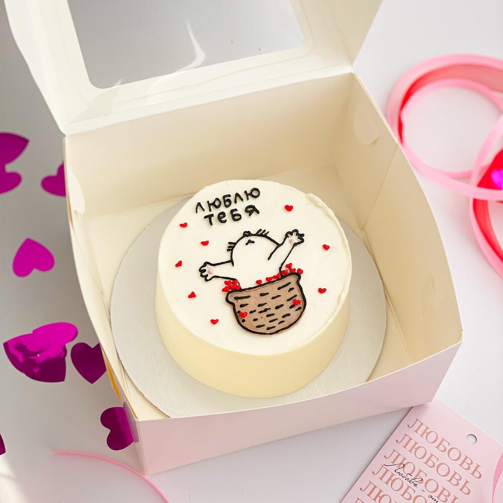 Бенто торт котик в корзине красивый подарок 500 гр