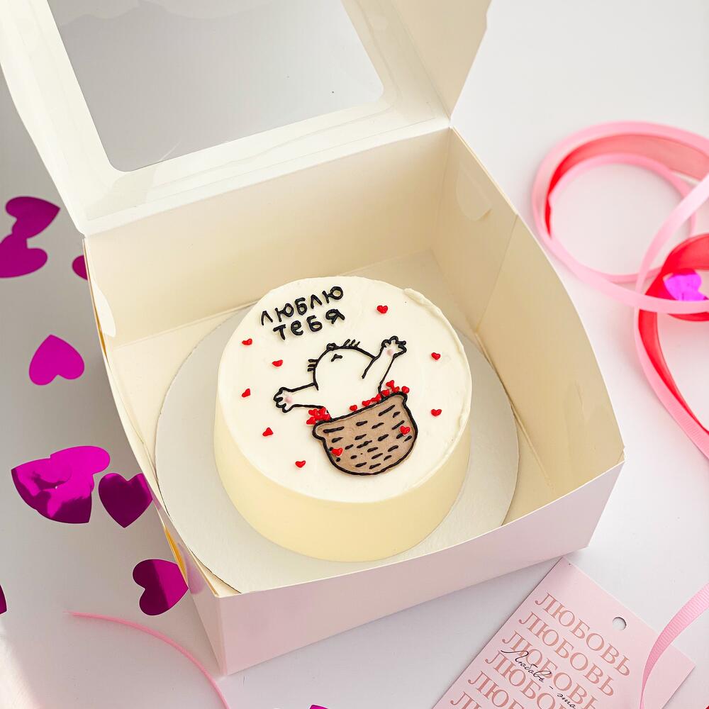 Бенто торт котик в корзине красивый подарок 500 гр