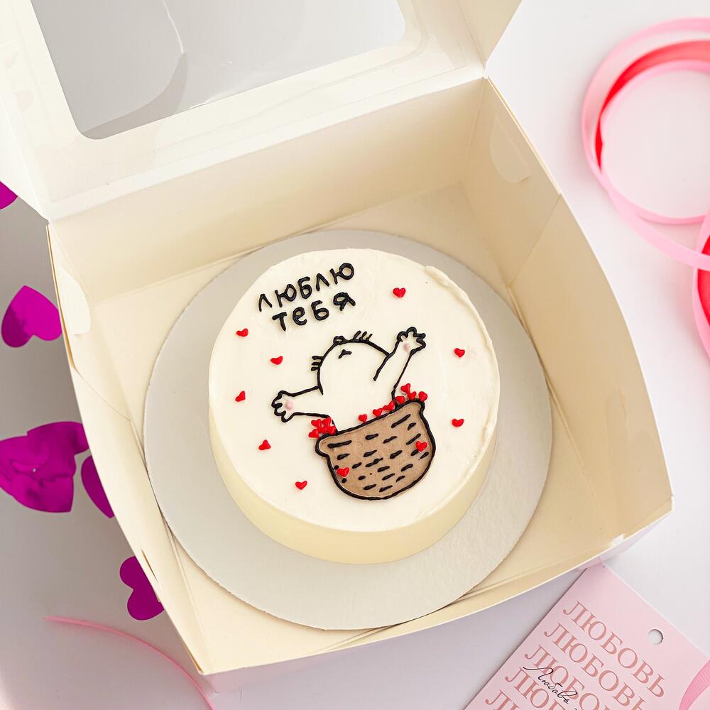 Бенто торт котик в корзине красивый подарок 500 гр