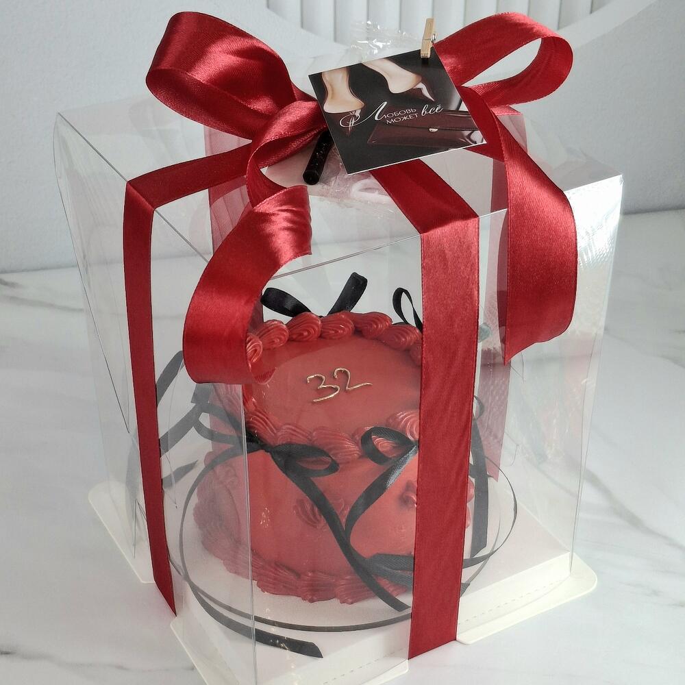 Бенто торт ламбет красный с бантиками и рюшами на день рождения