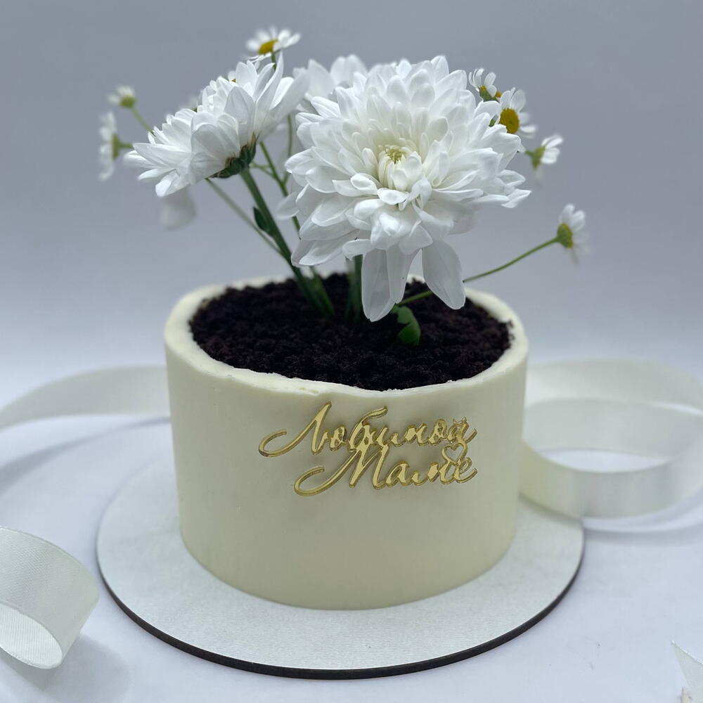 Бенто торт "Любимой Маме" с живыми цветами XL 700гр
