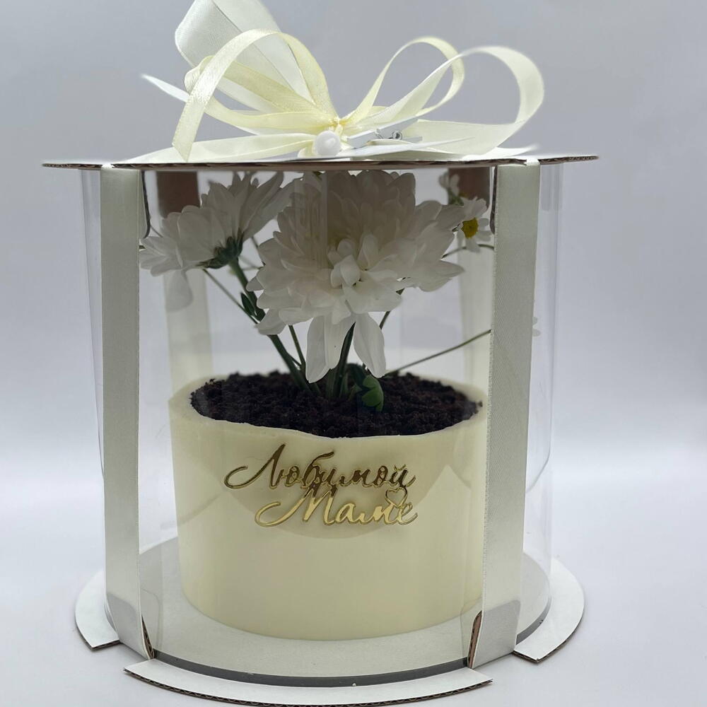 Бенто торт "Любимой Маме" с живыми цветами XL 700гр