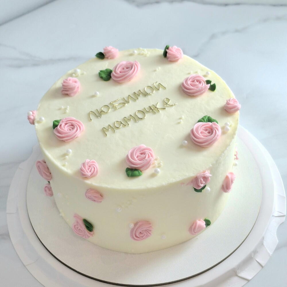 Бенто торт "Любимой мамочке" маме, на день Матери с цветочками