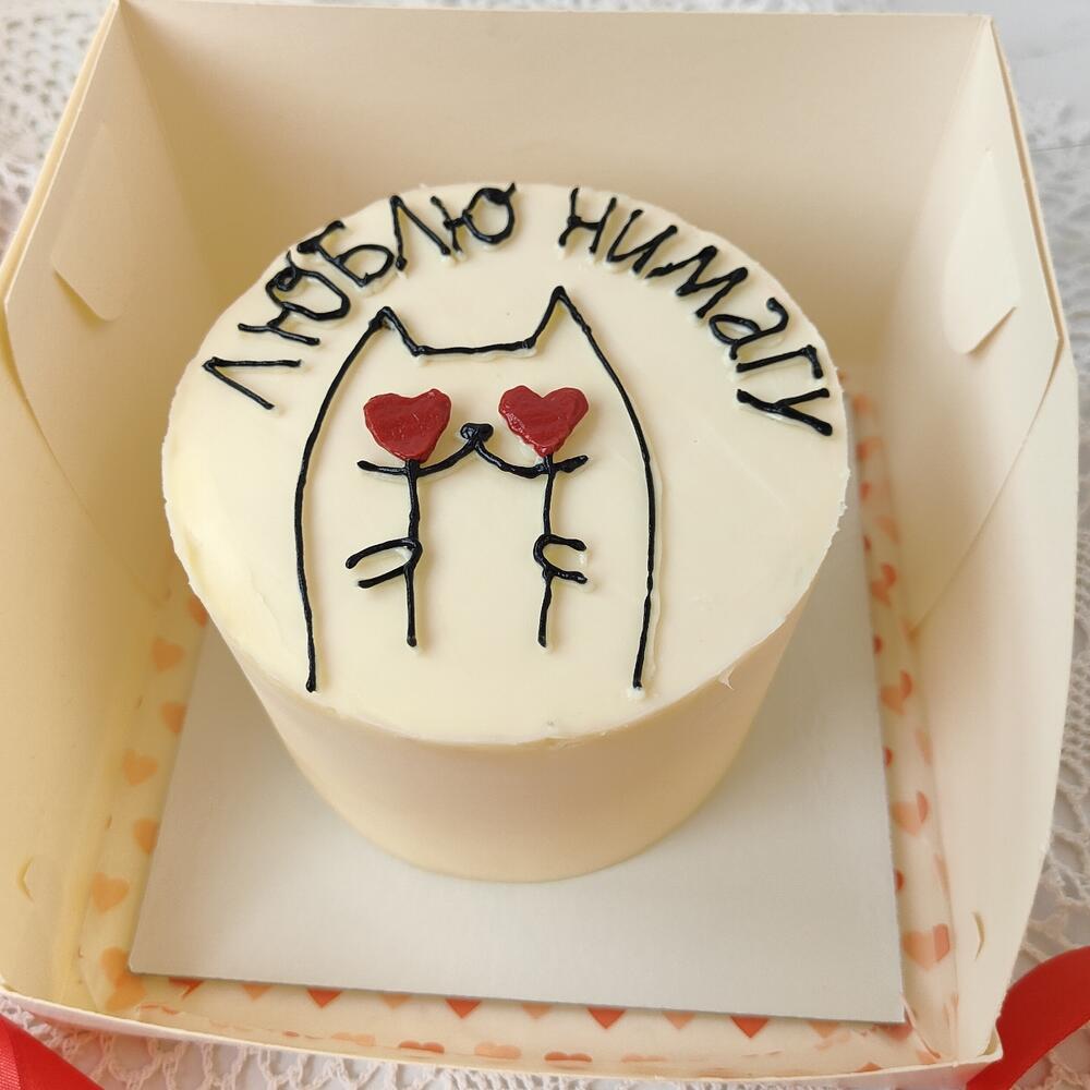 Бенто торт "Люблю нимагу" с котом на 14 февраля