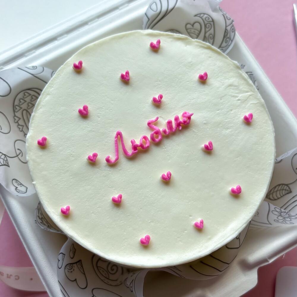 Бенто торт "Люблю" с розовыми сердечками мужу, жене, парню, девушке, мужчине