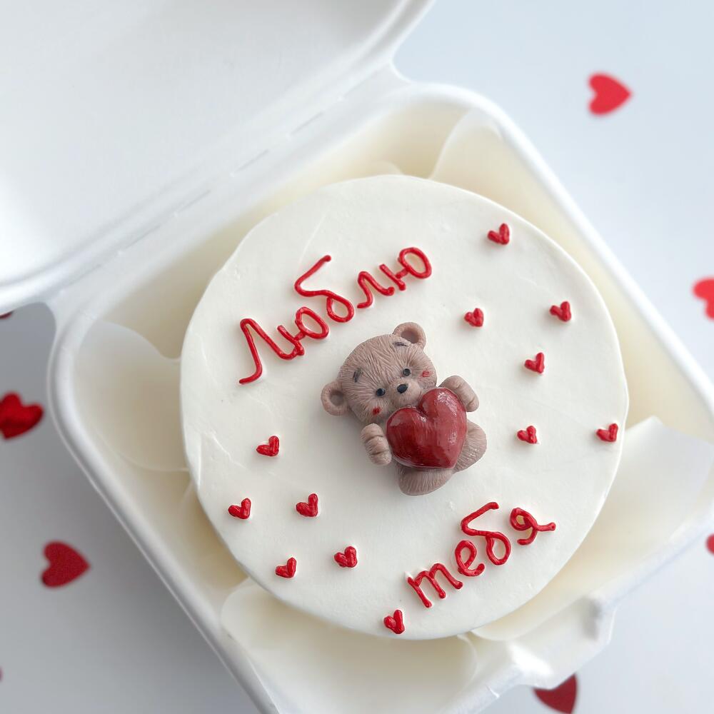 Бенто торт «люблю тебя» шоколадный мишка с сердцем