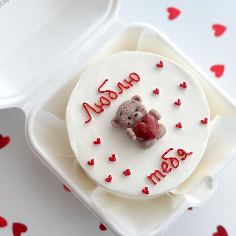 Бенто торт «люблю тебя» шоколадный мишка с сердцем