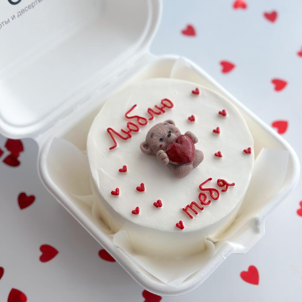 Бенто торт «люблю тебя» шоколадный мишка с сердцем