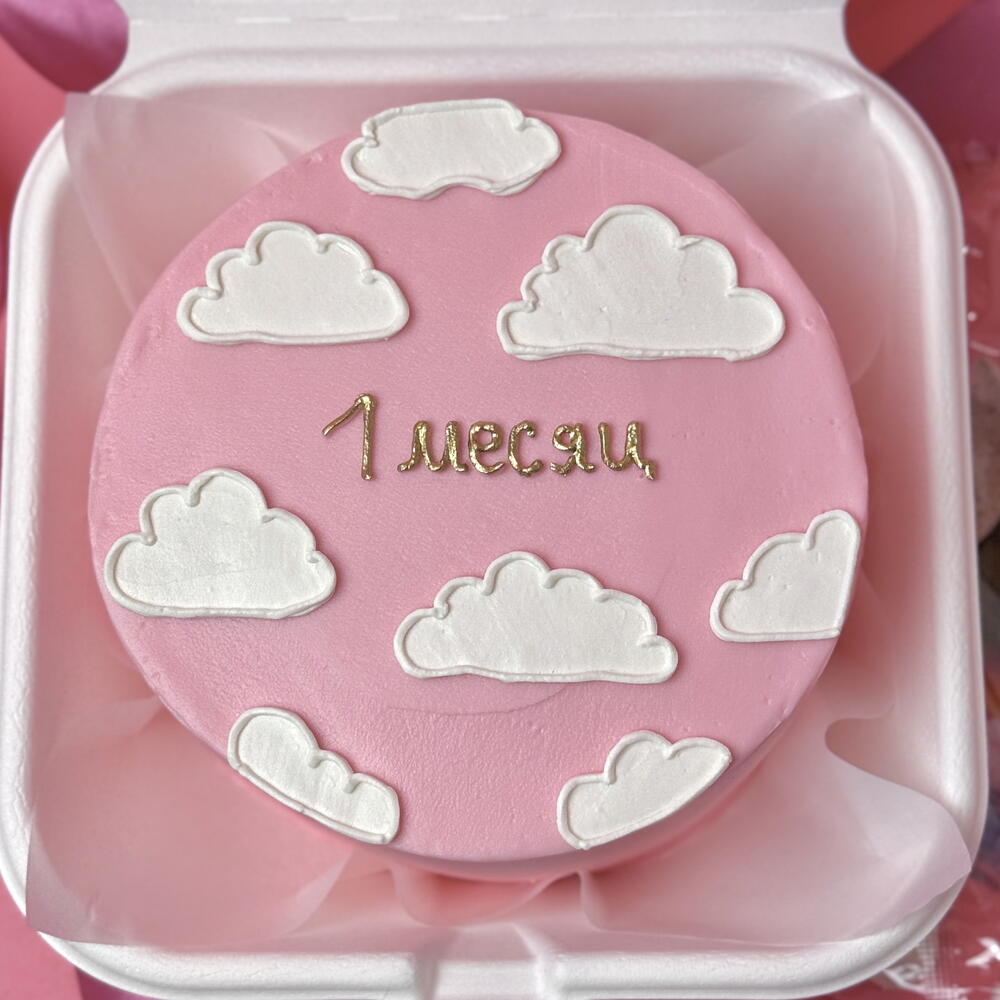Бенто торт малышке на 1 месяц с облаками