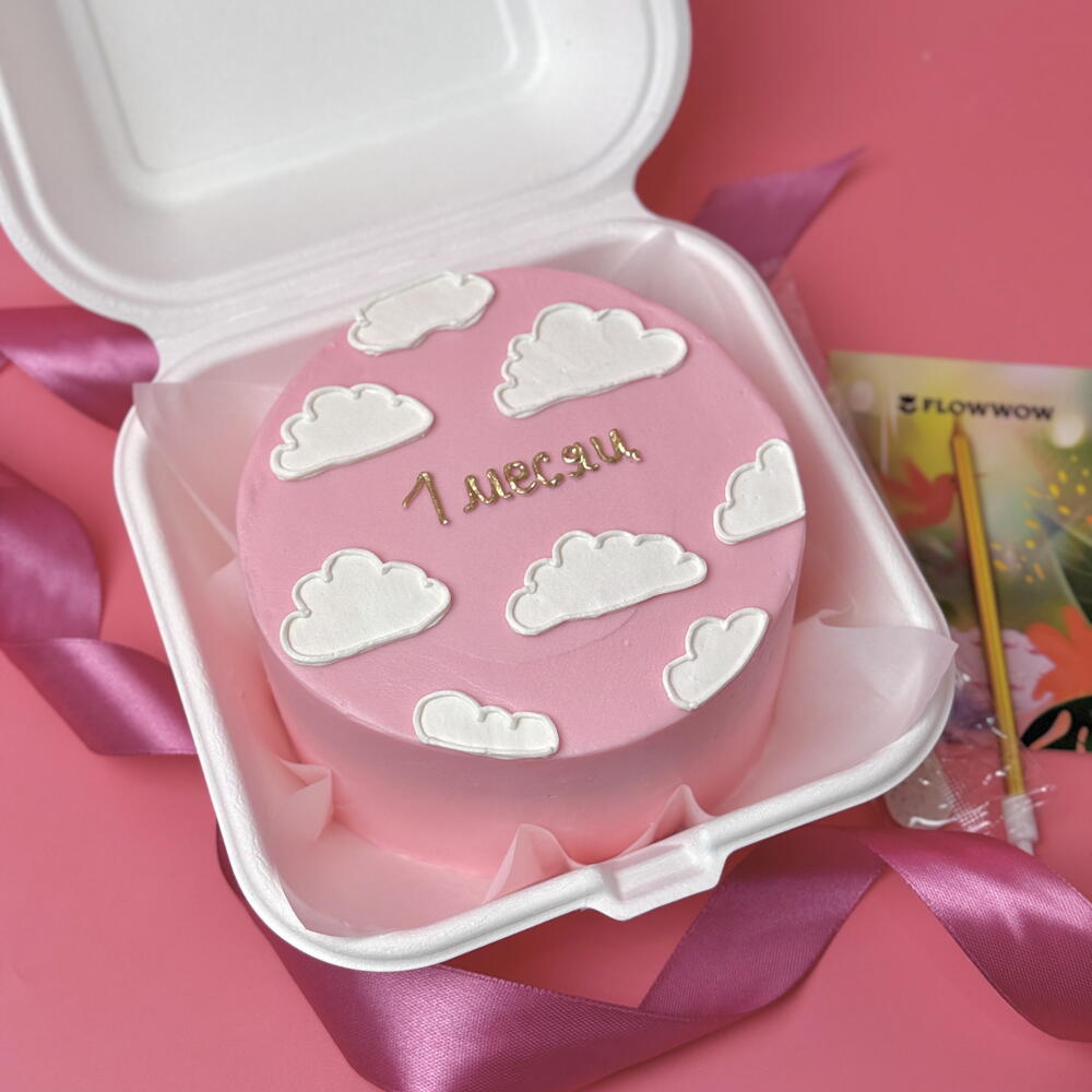 Бенто торт малышке на 1 месяц с облаками