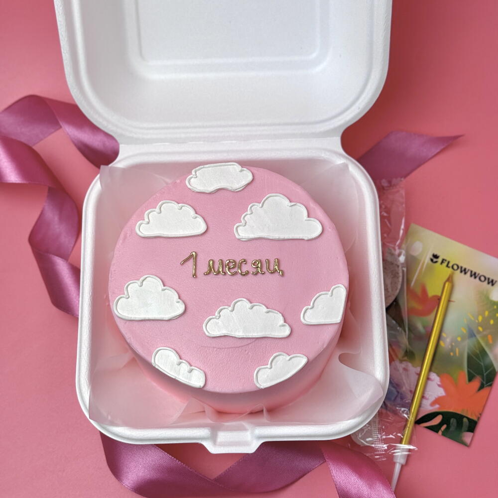Бенто торт малышке на 1 месяц с облаками