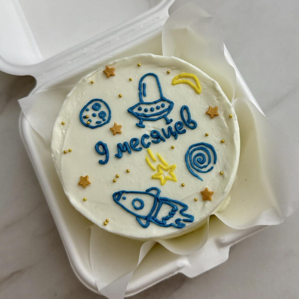 Бенто торт малышу на 5,6,7,8,9,10,11 месяцев с ракетой и планетами, космос, мальчику