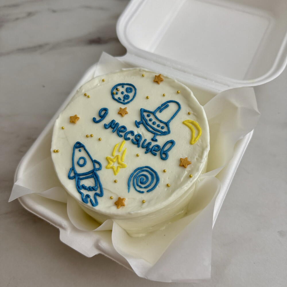 Бенто торт малышу на 5,6,7,8,9,10,11 месяцев с ракетой и планетами, космос, мальчику