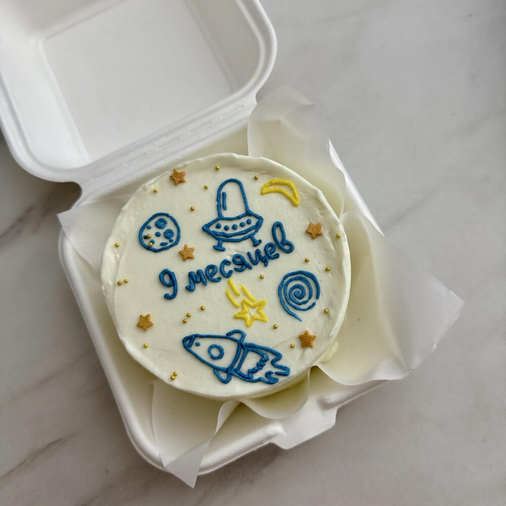 Бенто торт малышу на 5,6,7,8,9,10,11 месяцев с ракетой и планетами, космос, мальчику