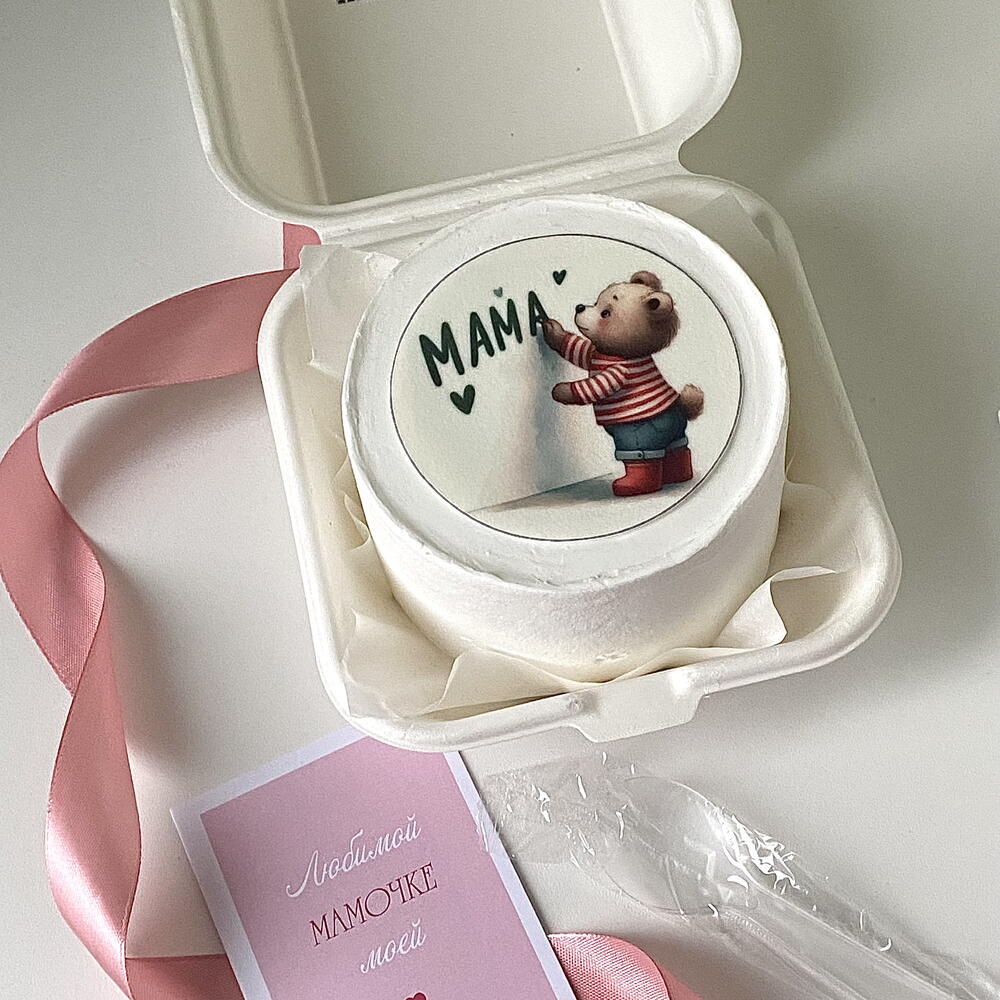 Бенто торт маме с мишкой и надписью мама