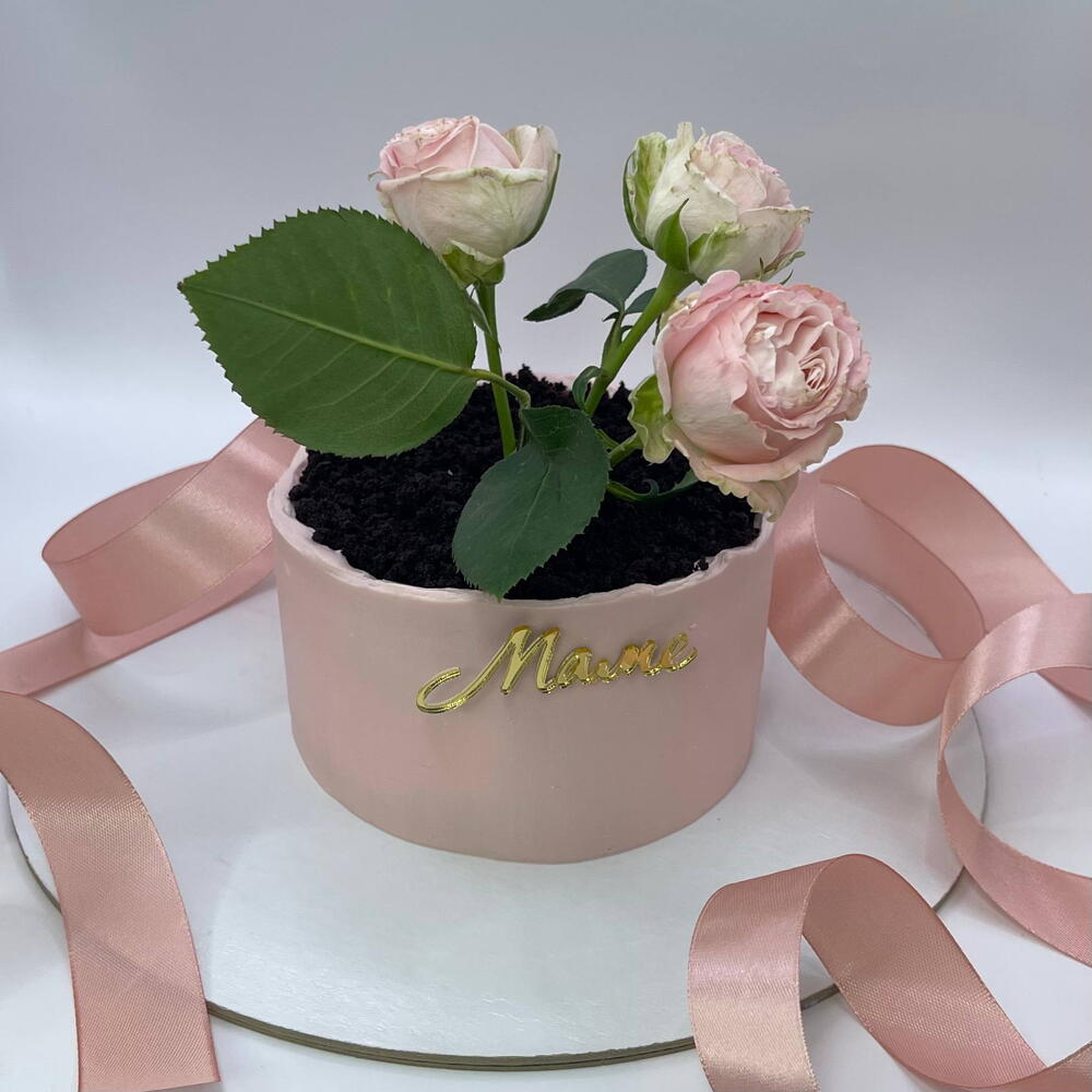 Бенто торт "Маме" с живыми цветами XL 700гр