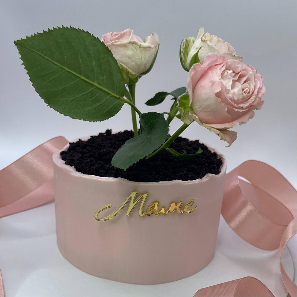 Бенто торт "Маме" с живыми цветами XL 700гр