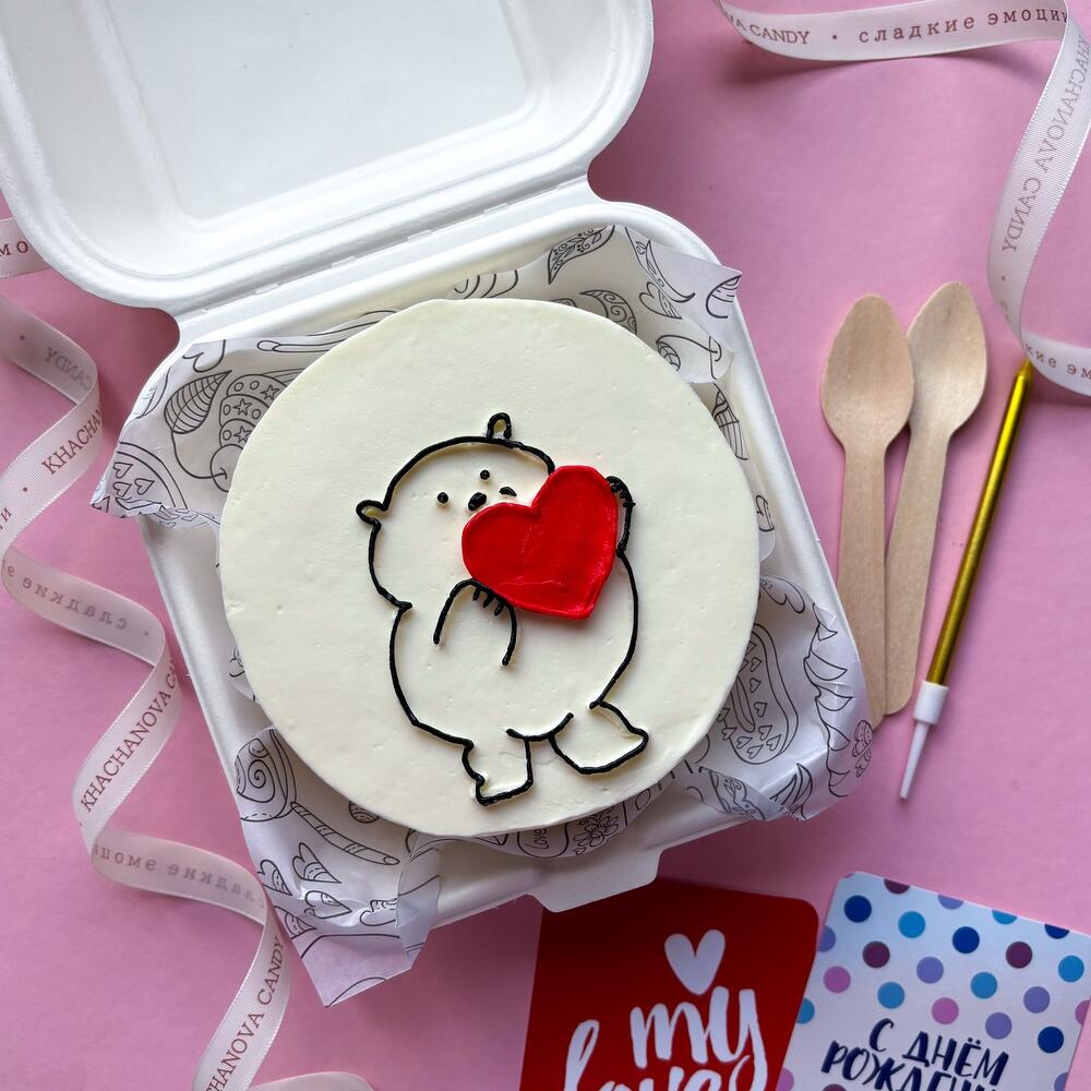 Бенто торт "Мишка с сердцем" девушке, любимой, жене, парню, мужу на 14 февраля