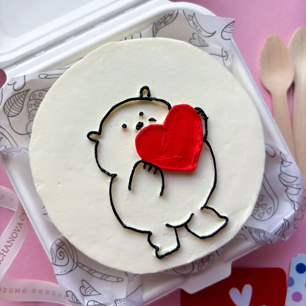 Бенто торт "Мишка с сердцем" девушке, любимой, жене, парню, мужу на 14 февраля