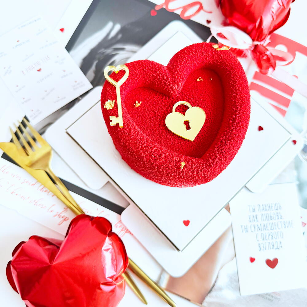 Бенто-торт муссовый - декор «Ключик к сердцу» любимой, любимому, жене, подруге, мужу, парню, на день всех влюблённых