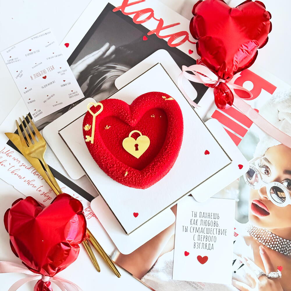 Бенто-торт муссовый - декор «Ключик к сердцу» любимой, любимому, жене, подруге, мужу, парню, на день всех влюблённых