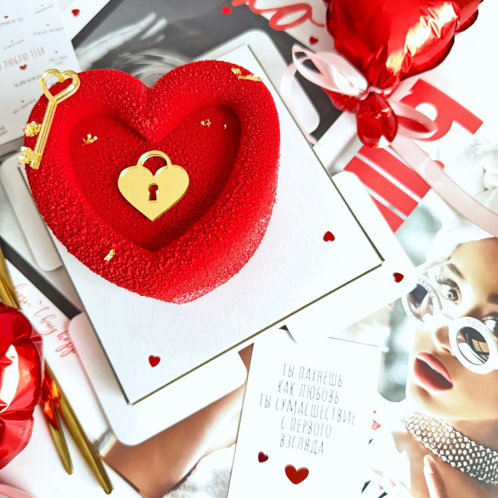 Бенто-торт муссовый - декор «Ключик к сердцу» любимой, любимому, жене, подруге, мужу, парню, на день всех влюблённых