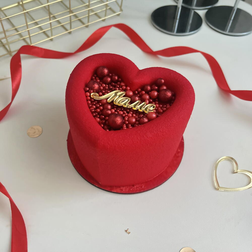 Бенто торт муссовый красное сердце День мамы