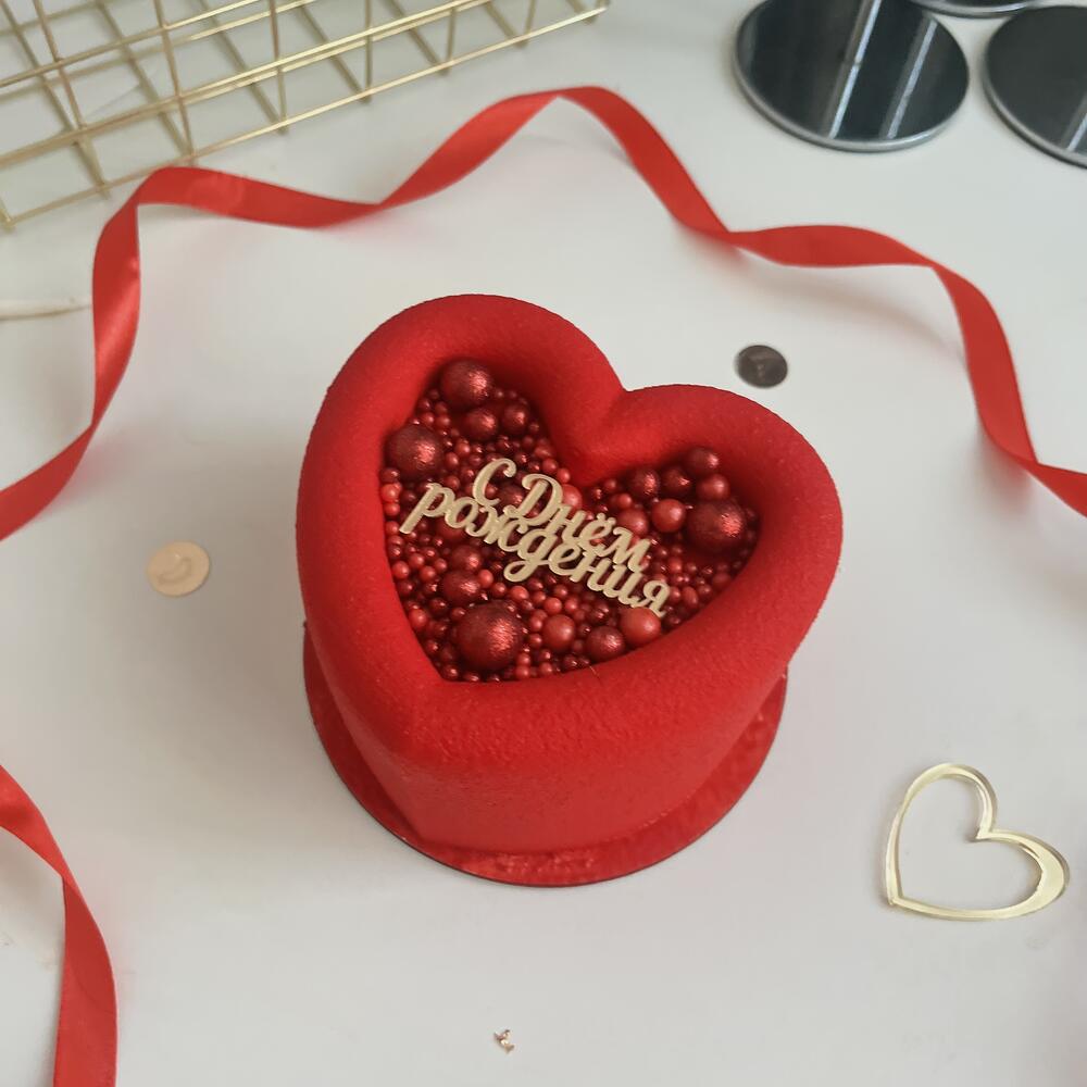 Бенто торт муссовый красное сердце с днем рождения